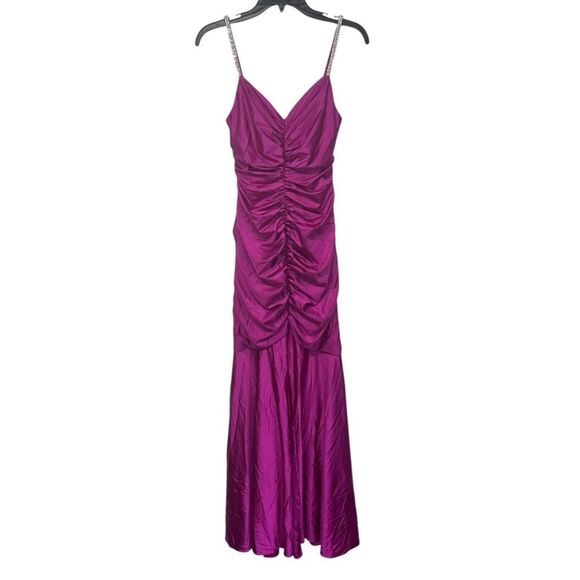 NWOT Xscape | Pink Satin Embellish Strap Long Formal Cocktail And Party Dress 4 - Picture 5 of 13